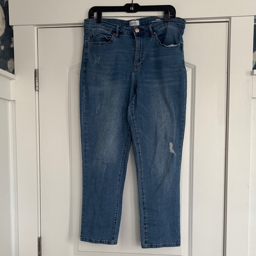 Nicole Miller Women's Straight Leg Jeans Stretchy with Purposeful Distress